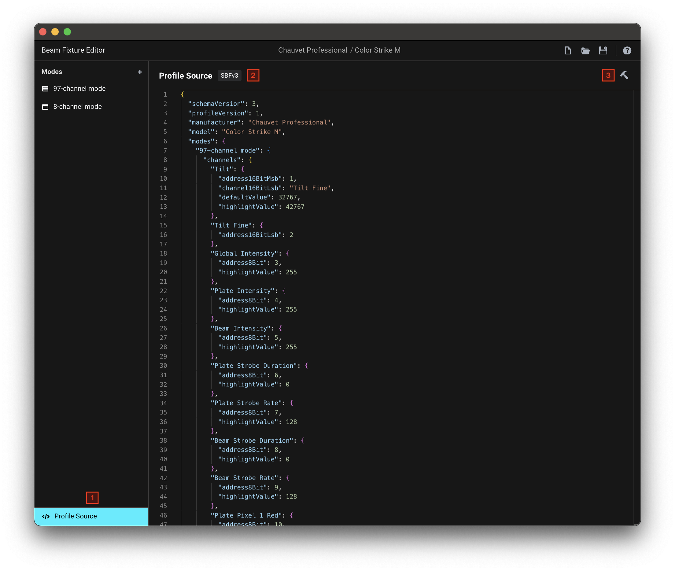 Profile Source code editor