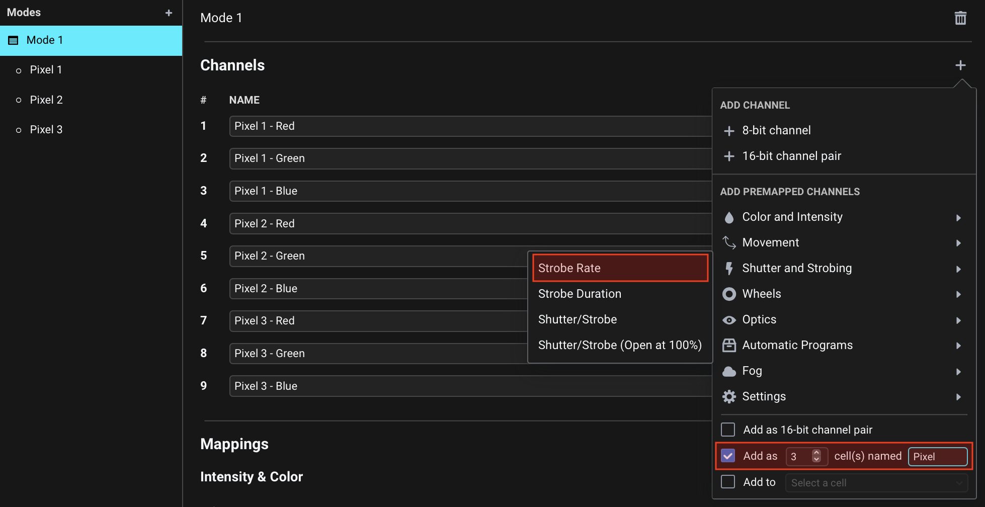 Adding Strobe Rate channels