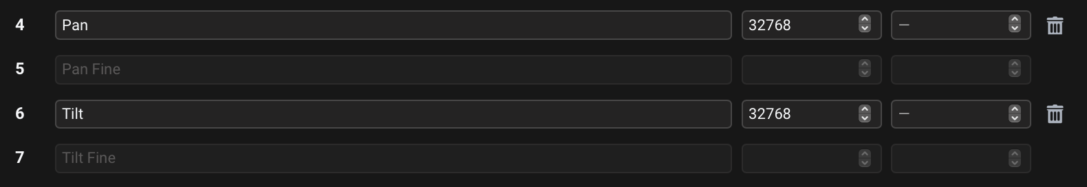 16-bit Pan and Tilt channels