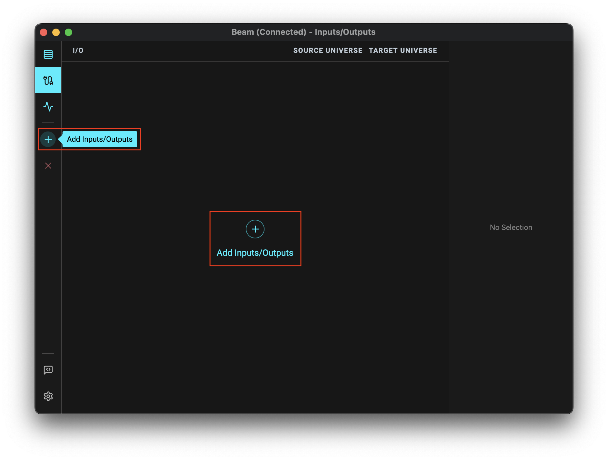 Add Inputs/Outputs button