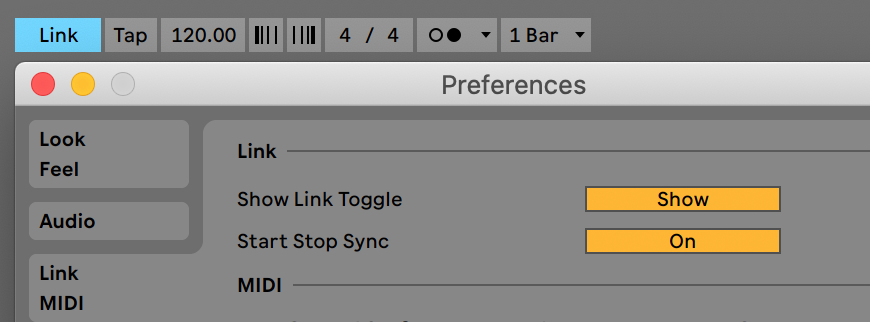 Ableton Link Preferences