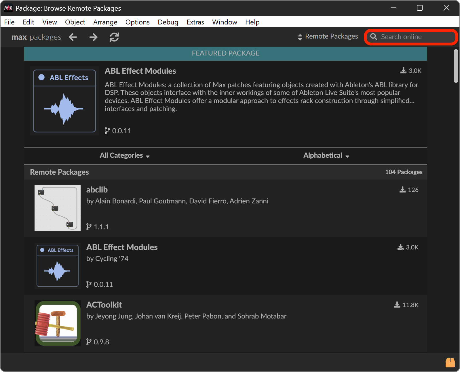 Package Manager Search field