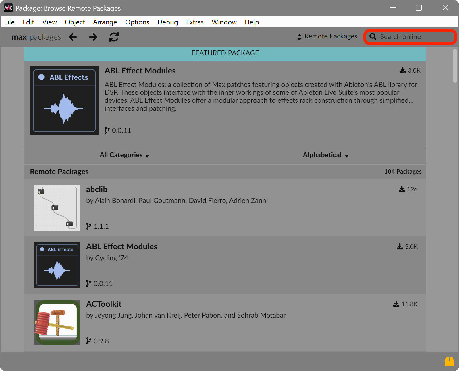 Package Manager Search field